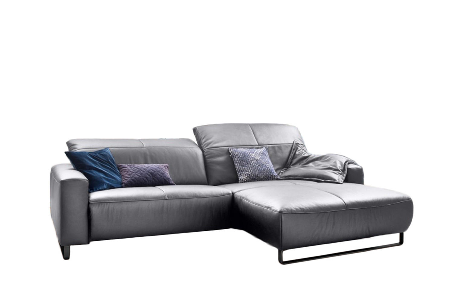 ECKSOFA MIT SITZTIEFENVERSTELLUNG YORK Hellgrau Leder - Hellgrau/Schwarz, Leder (284/180cm) - KAWOLA