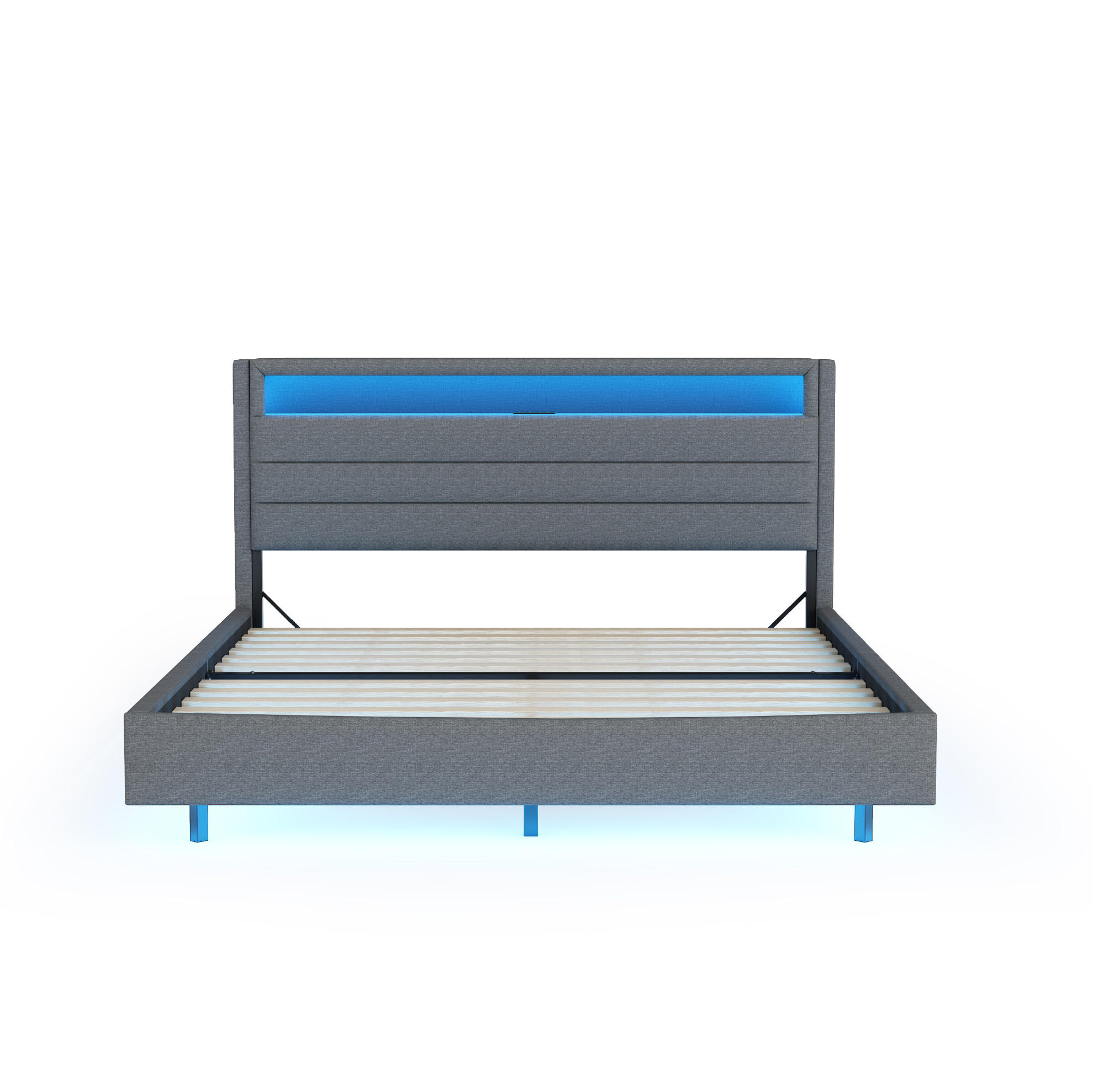 OKWISH ČALOUNĚNÁ postel 140/200 cm šedá z látky s USB zásuvkou a LED osvětlením