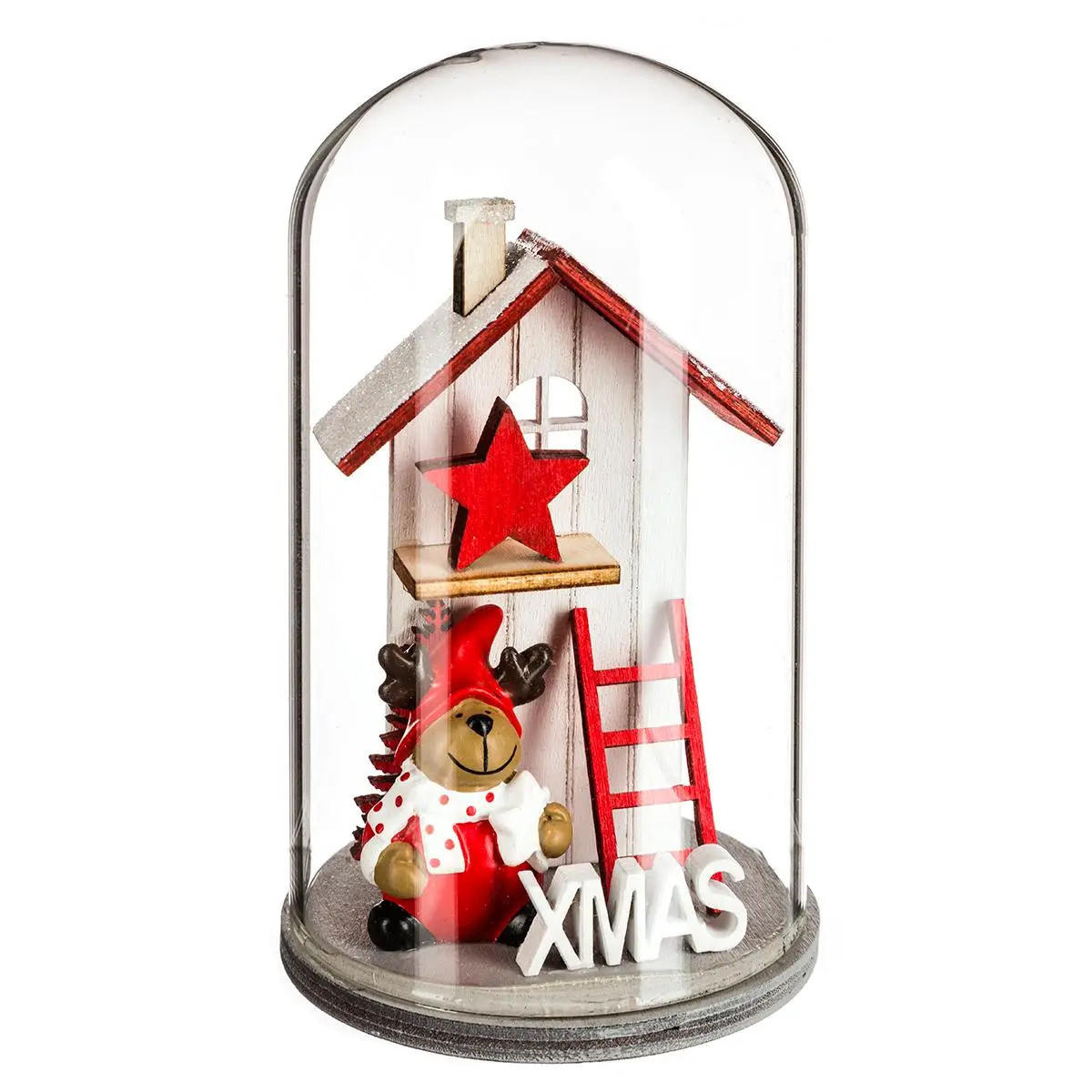 GLASKUPPEL mit Weihnachtshaus aus Holz 7/7/11,5 cm - Rot, Holzwerkstoff (7/11.5/7cm) - Atmosphera Createur d´interieur