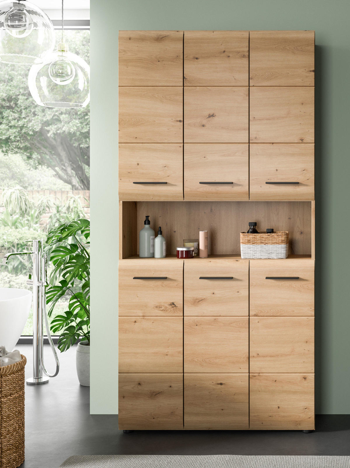 HOCHSCHRANK Artisan Eiche, Badschrank Mehrzweckschrank 90 x 185 cm, Cover - Schwarz/Eiche Artisan, Holzwerkstoff/Kunststoff (90/185/30cm) - Inn.Furn