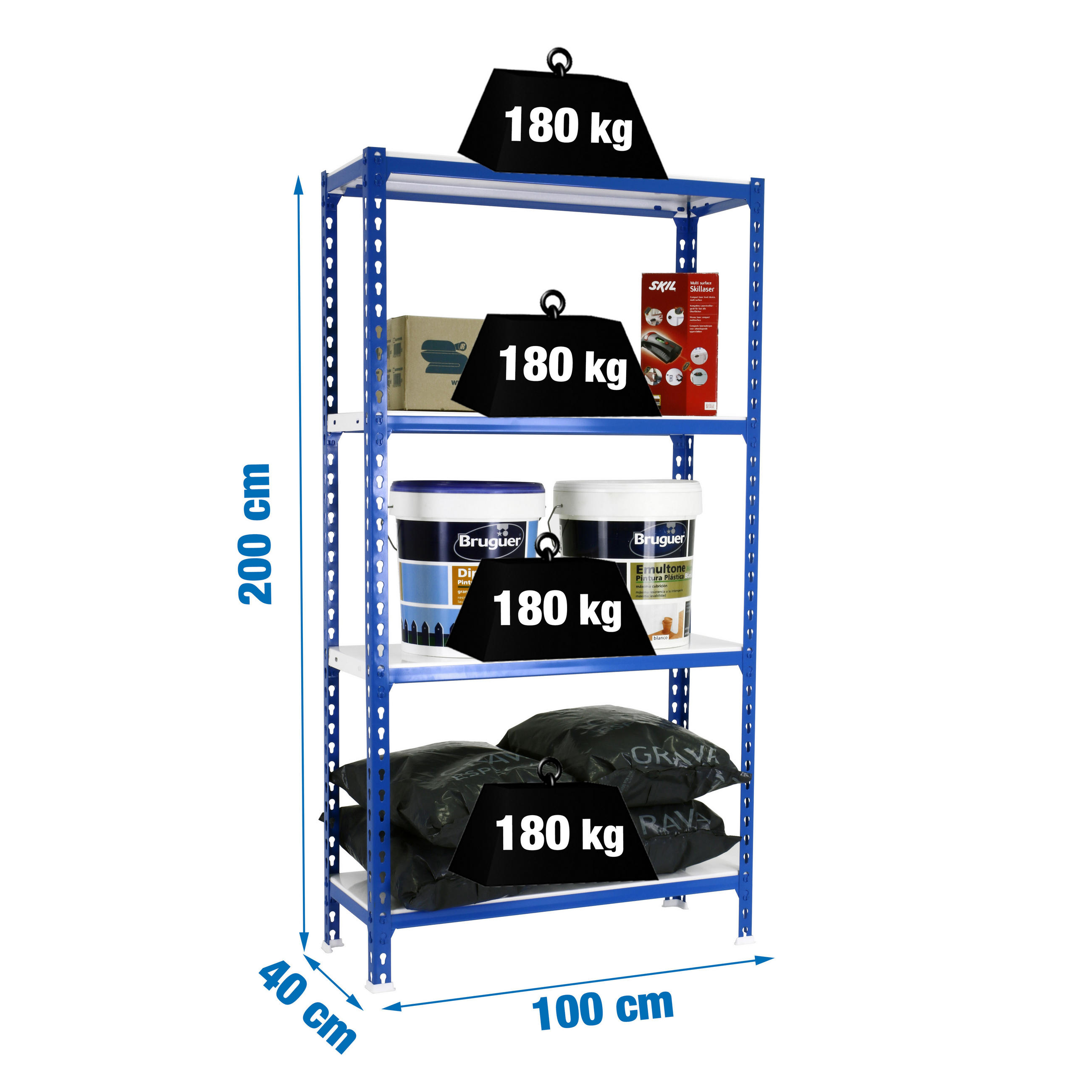 SCHWERLASTREGAL Mid Metal Shark HxBxT 150 x 100 x 50 cm Fachlast 180 kg Blau-Weiß - Blau, Metall (100/150/50cm) - PROREGAL