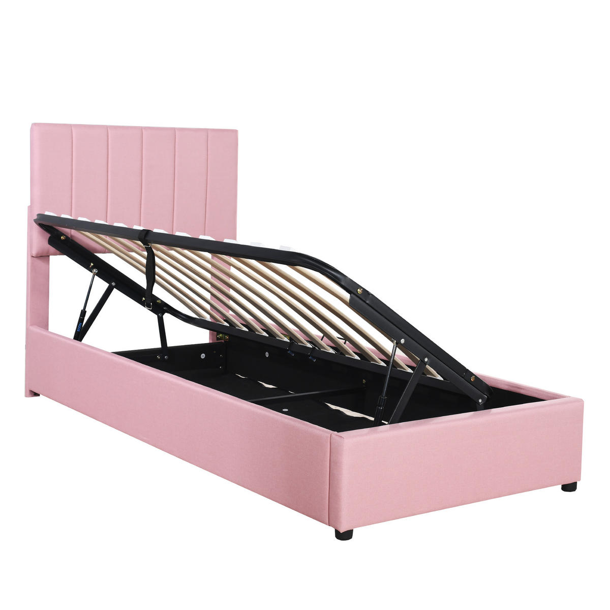 POLSTERBETT 90/200 cm rosa hydraulisches Stauraumbett mit verstellbarem Kopfteil - Pink, Textil (90/200cm) - OKWISH