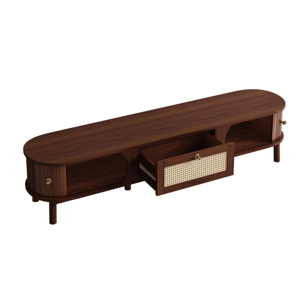 TV-SCHRANK Naturholz Türen Rattan Schubladen rustikal - Braun, Holz (48.5/17/128.5cm) - FLIEKS