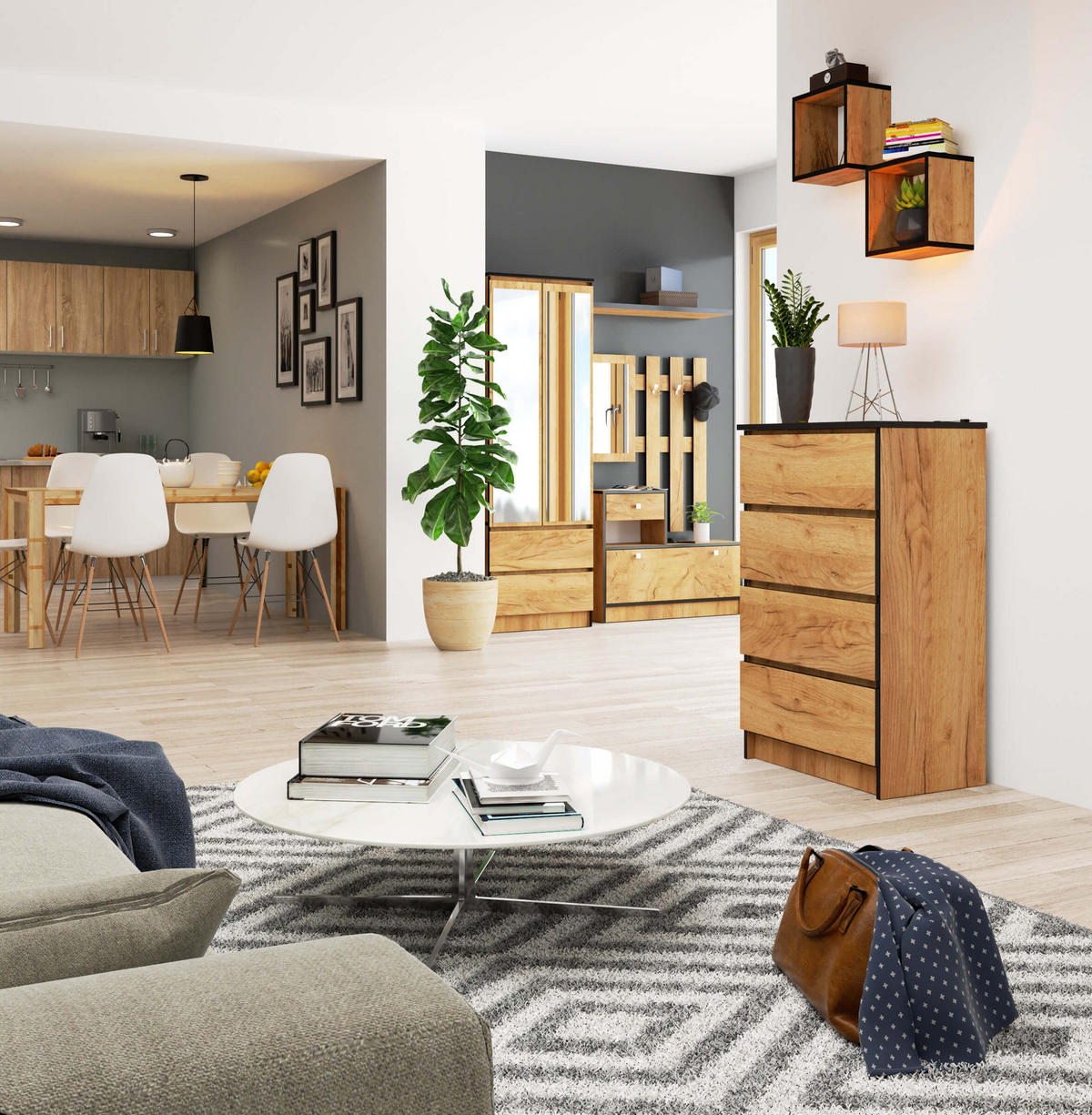 KOMMODE Eiche Craft 99/60/40 - Eiche Wotan, Holzwerkstoff (60/99/40cm) - RAUMHIRSCH FURNITURE