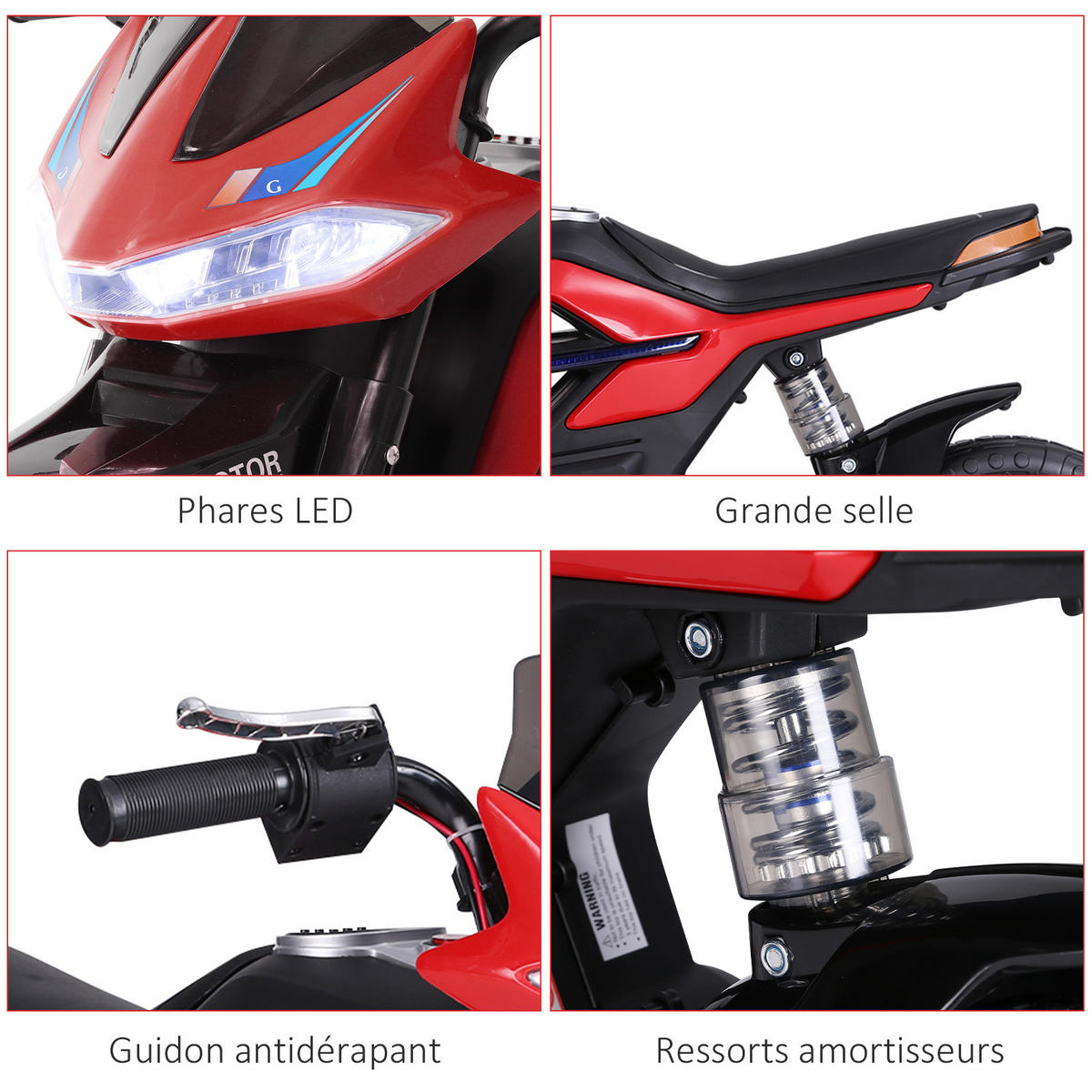 ELEKTRO-MOTORRAD DE-12979 mit Stützrädern Rot - Rot, Kunststoff (105/52/62cm) - ComfortXL