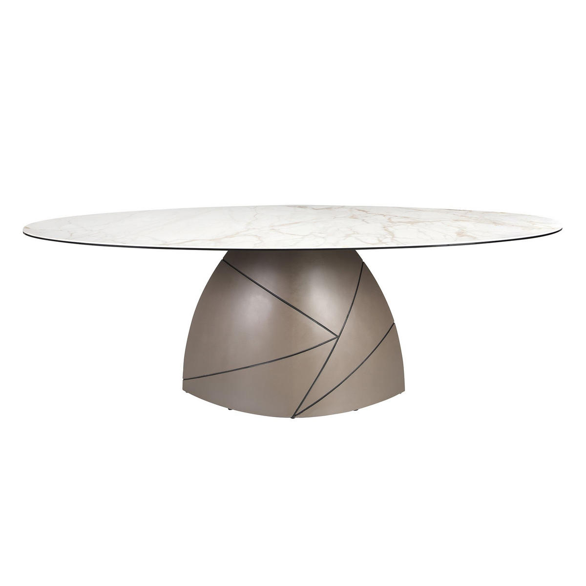 OVALER Esstisch aus Keramikmarmor und taupefarbenem Metallstahl - Taupe/Gelb, Keramik/Stein (120/240/76cm) - ANGEL CERDA