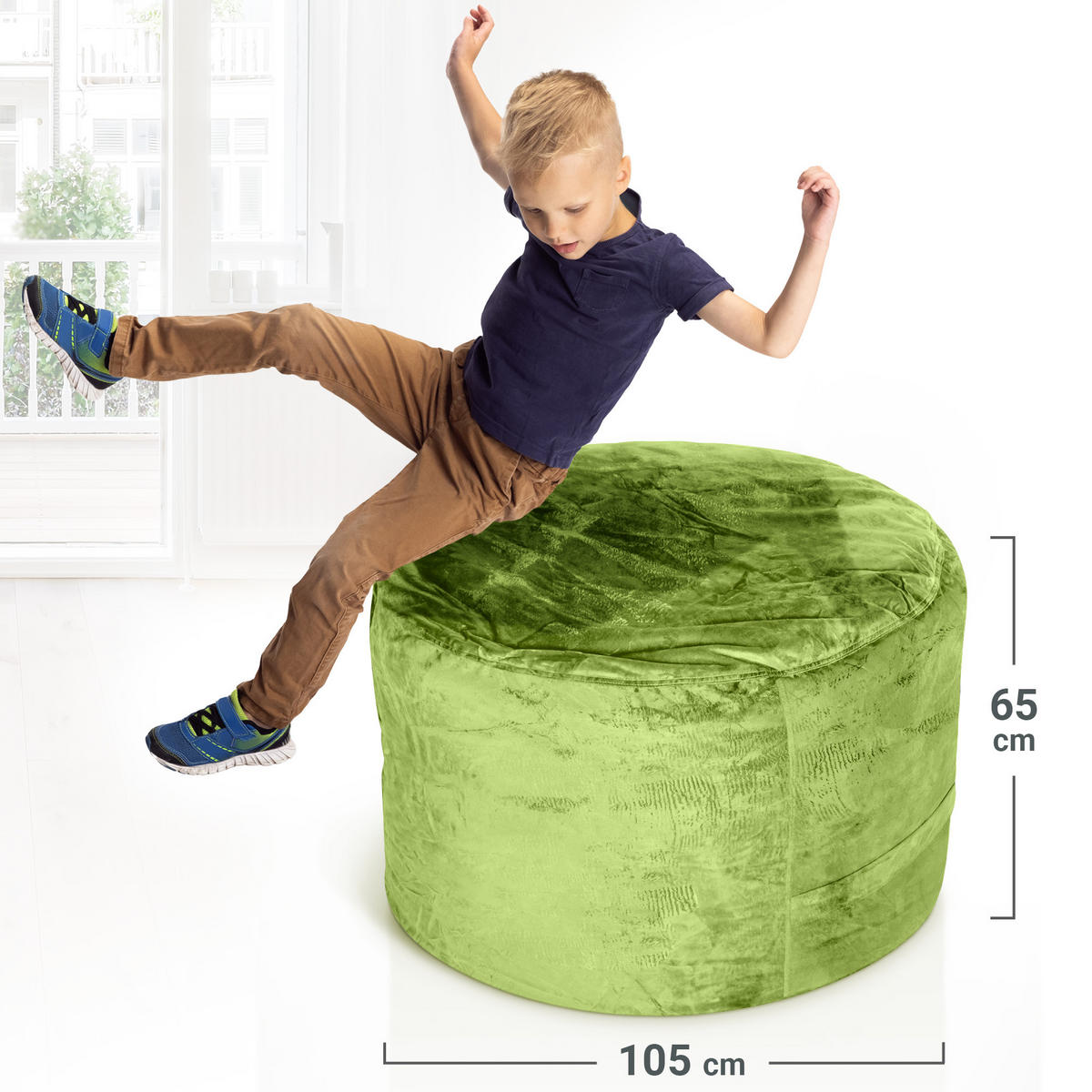 RIESEN-SITZSACK XXL JUMBO Velours 3ft - Grün, Textil (105/65/105cm) - Green Bean