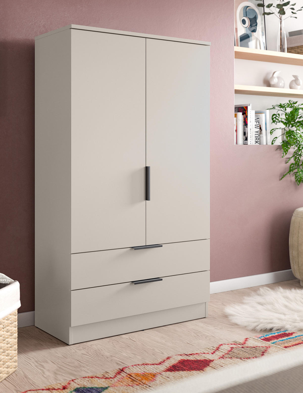 KLEIDERSCHRANK kaschmir 80 x 140 cm, Wäscheschrank 2-türig mit Einlegeböden - Kaschmir/Schwarz, Holzwerkstoff/Kunststoff (80/140/37cm) - Inn.Furn