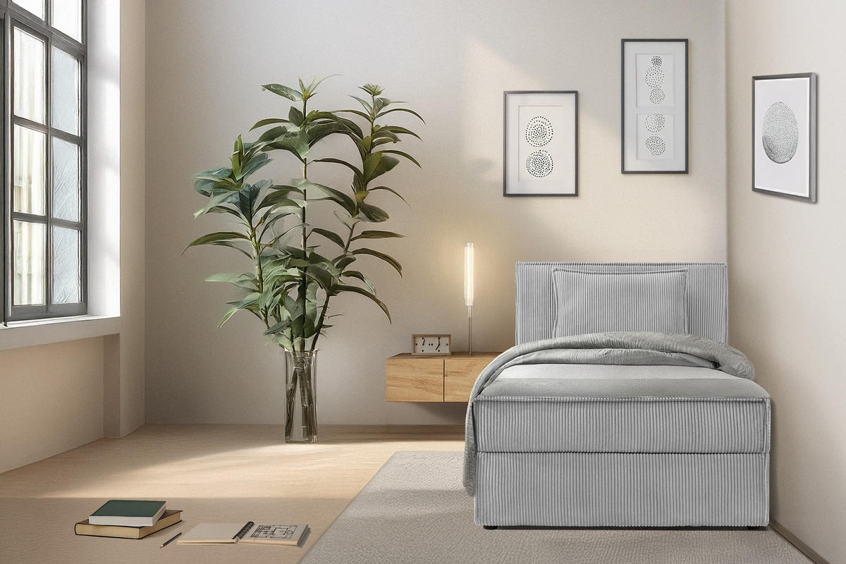 BOXSPRINGBETT ROTI Einzelbett, hellgrau - Hellgrau/Schwarz, Holz/Holzwerkstoff (80/200cm) - KONSIMO®