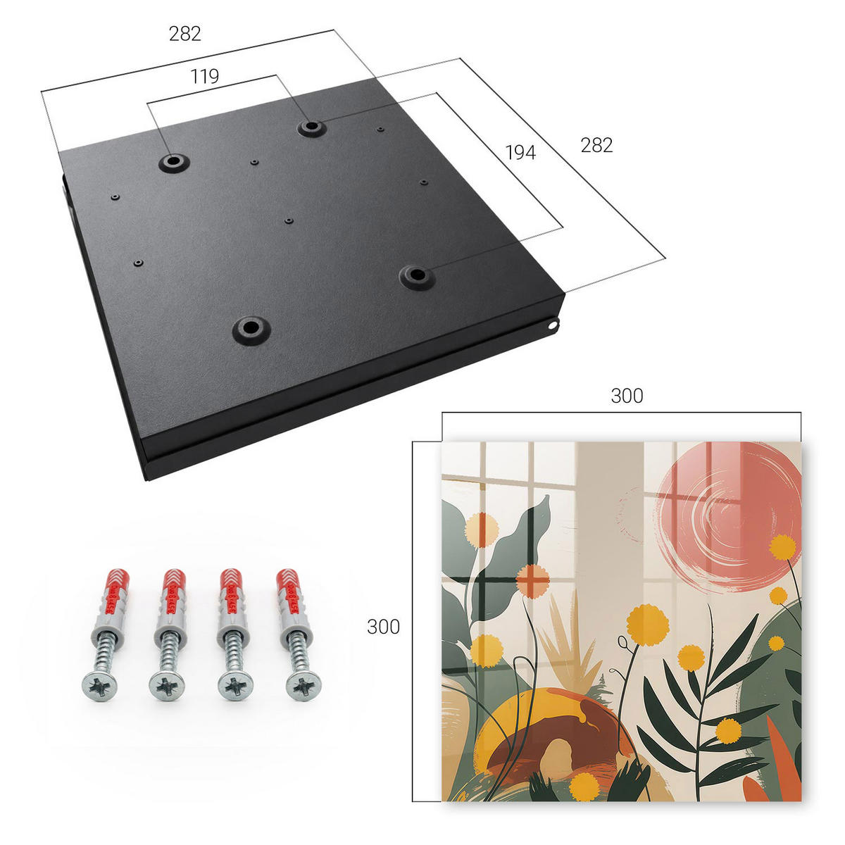 SCHLÜSSELBOX Schwarz 30x30 cm- Türöffnung nach rechts - Farbenfrohe Energie - Beige, Metall (30/30/5cm) - TULUP
