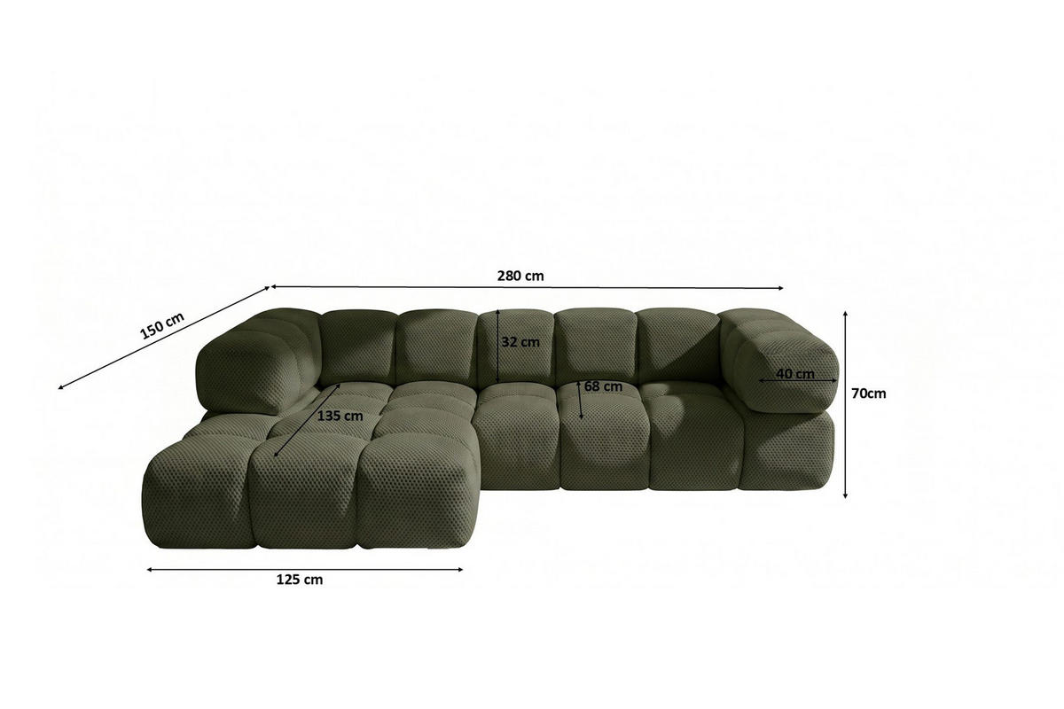ECKSOFA L-FORM, Strukturierter Premiumstoff Sonic, Grün, Links, Averro - Grün, Holz (280/150cm) - Kaiser Möbel