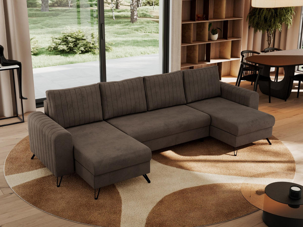 WOHNLANDSCHAFT AXEL U Velvet Braun - Schwarz/Braun, Textil/Metall (312/90/140cm) - MKS