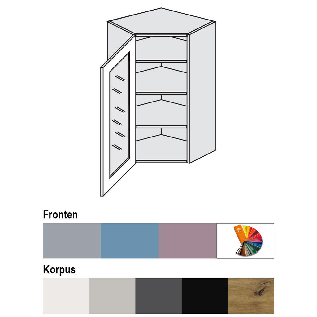 Thumbnail - Feldmann-Wohnen Eckhängeschrank, Grau, Dunkelgrau, Holz, 3 Fächer, 60x96x60 cm, Küchen, Küchenmöbel, Küchenschränke, Küc...