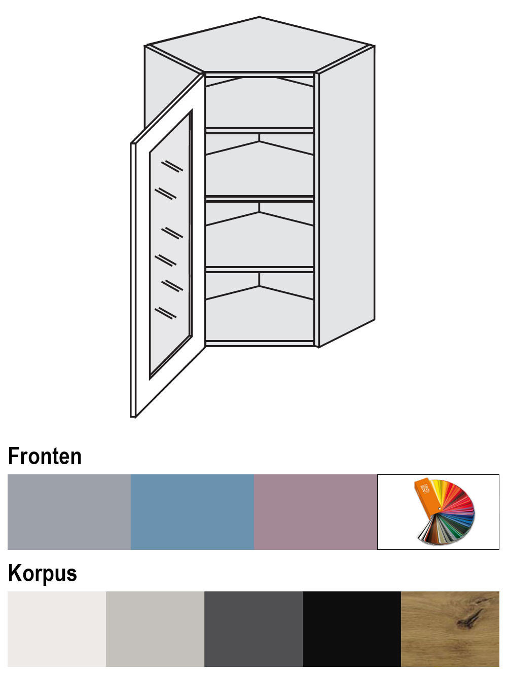 Thumbnail - Feldmann-Wohnen Eckhängeschrank, Grau, Schwarz, Holz, 3 Fächer, 60x96x60 cm, Küchen, Küchenmöbel, Küchenschränke, Küchen...