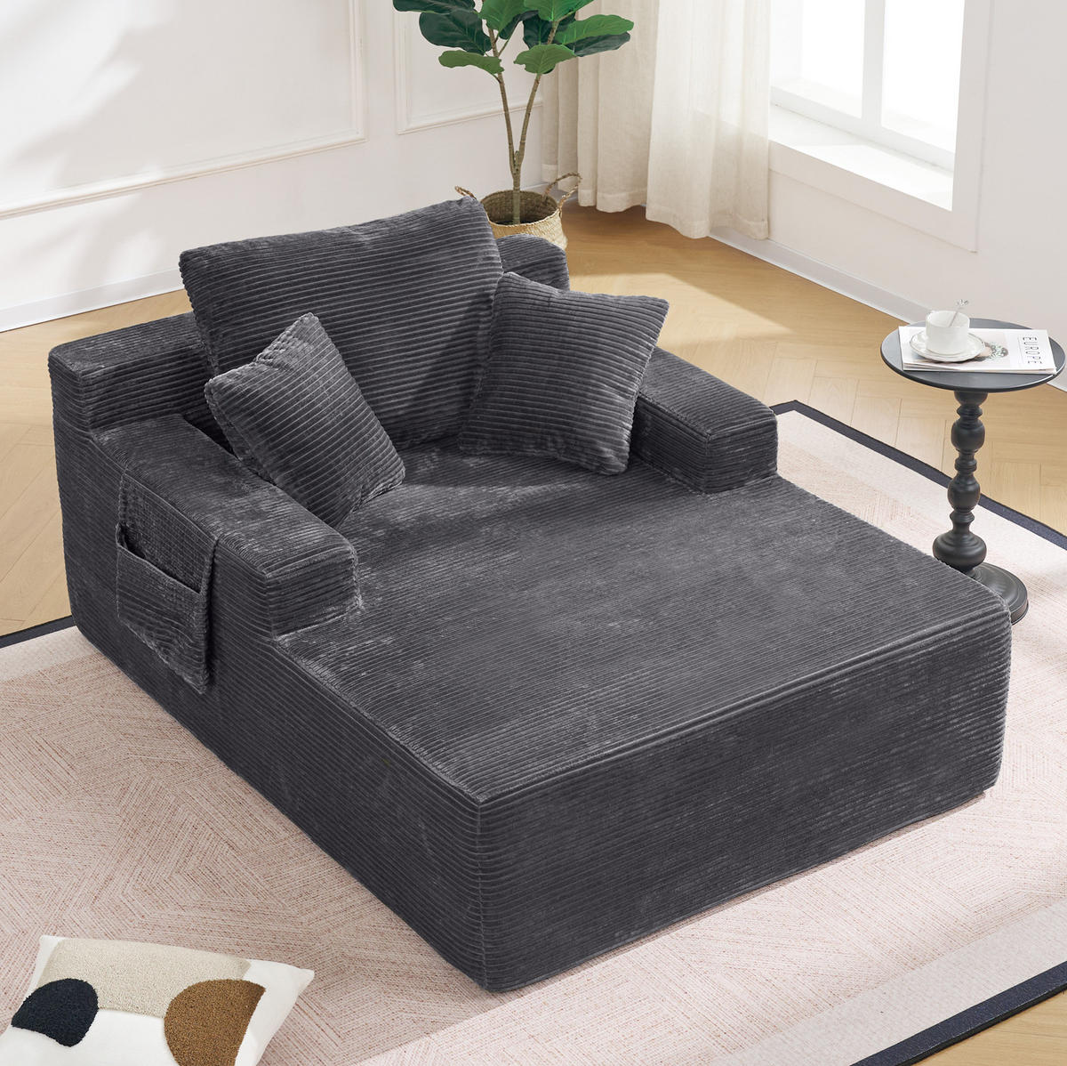 SOFA mit Seitentaschen und Kissen Dunkelgrau - Dunkelgrau, Kunststoff (70/150/110cm) - Meubliv