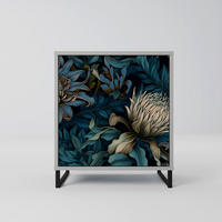 SIDEBOARD TWILIGHT BLOOM, Grau, 57,5x42x67,5 cm, Schwarze Metall-Rahmenfüße - Multicolor/Schwarz, Holzwerkstoff/Metall (57.5/67.5/42cm) - SpaceRebels