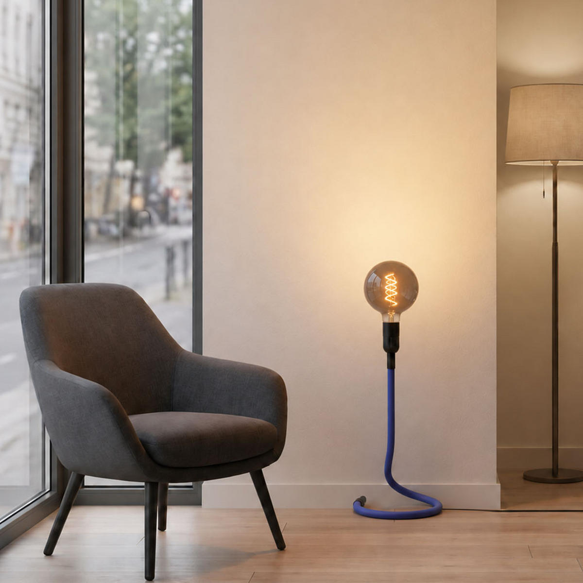 TISCHLEUCHTE CABLE Blau 2er Set - Blau, Metall (16/16/46.5cm)