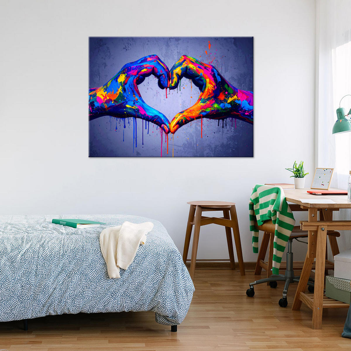 LEINWANDBILD Hände Herz Liebe Graffiti 120x80cm - Multicolor, Textil (120/80cm) - Feeby