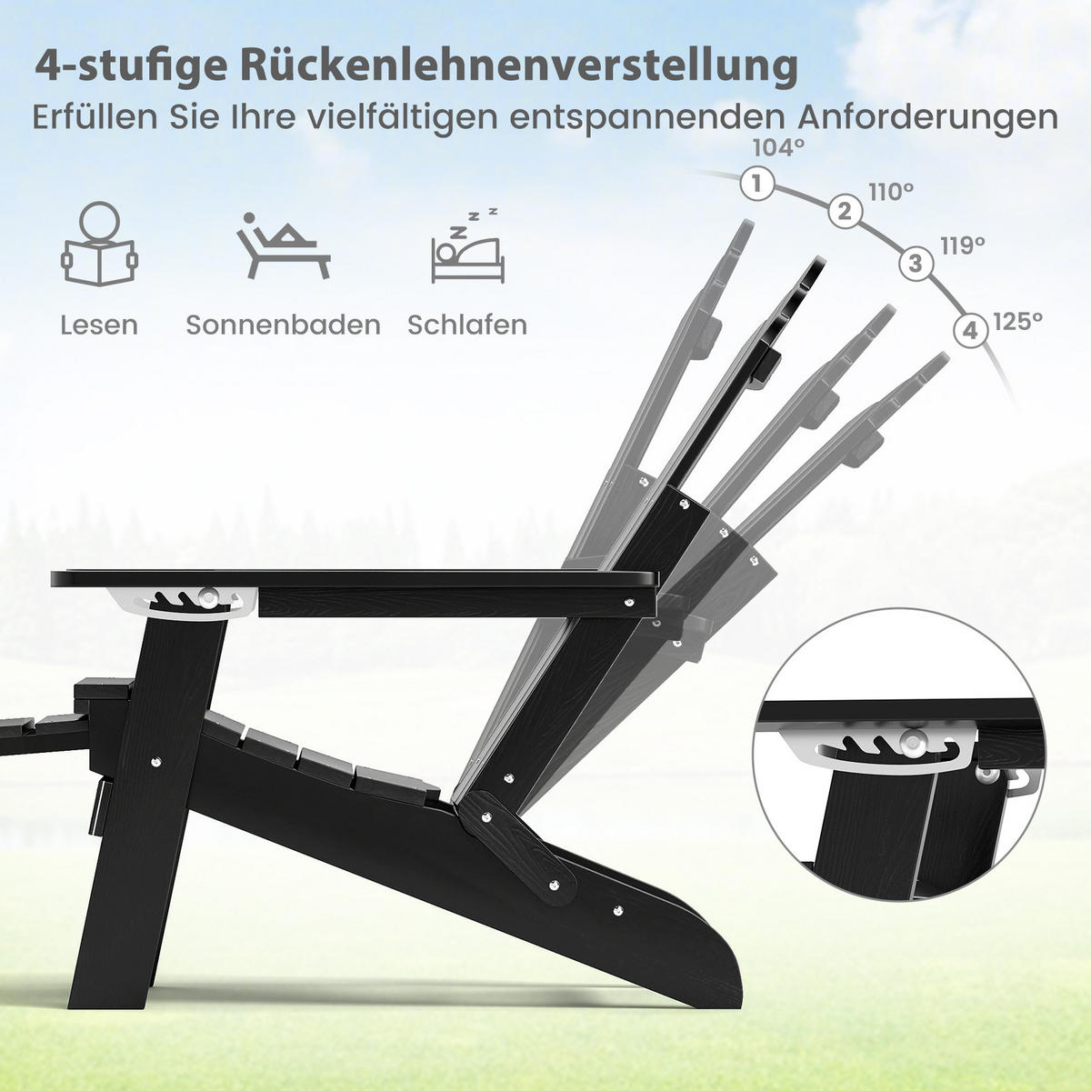 SONNENSTUHL Schwarz - Schwarz, Kunststoff (78/81/92cm) - COSTWAY