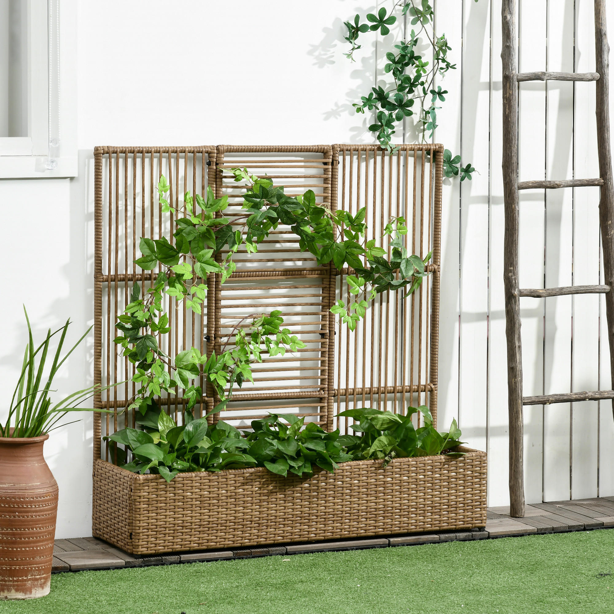 POLYRATTAN Hochbeet, Pflanzenkasten - Sandfarben, Metall (103/29/103cm) - Outsunny
