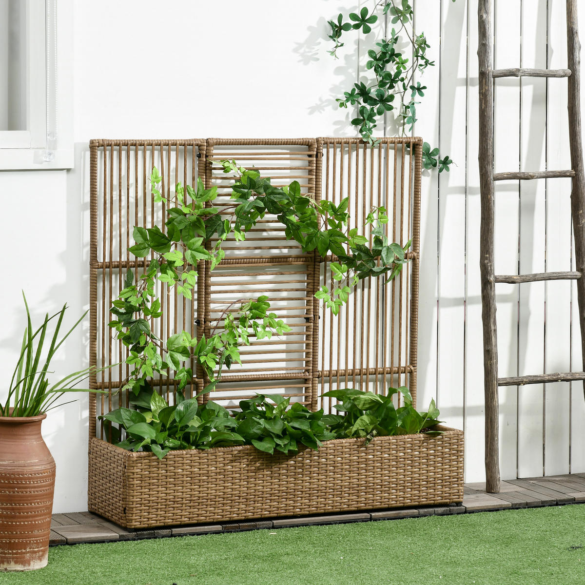 POLYRATTAN Hochbeet, Pflanzenkasten - Sandfarben, Metall (103/29/103cm) - Outsunny