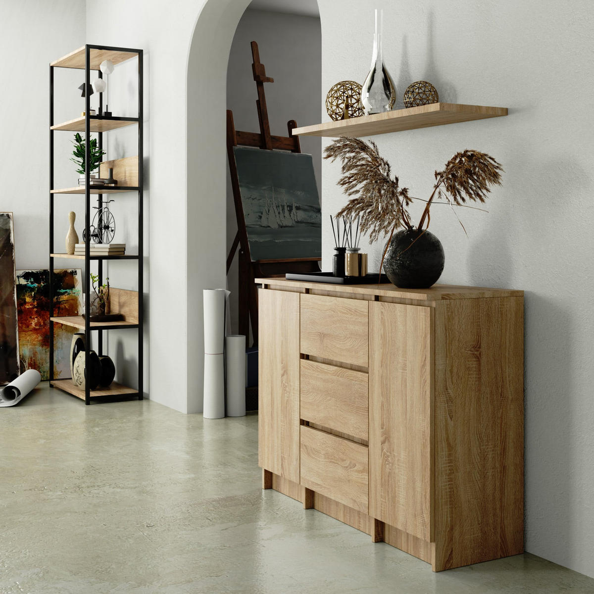 KOMMODE K100 3 Schubladen, 101x76x35 cm, Sonoma - Sonoma Eiche, Holz (101/76/35cm) - Milordbikes