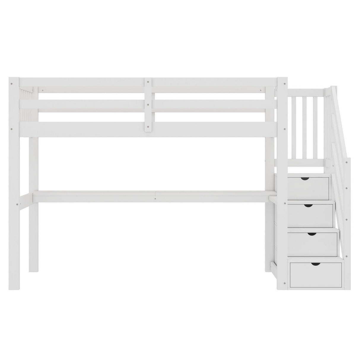 VISOKA postelja 90/200 cm bela s pisalno mizo in shranjevanjem iz bora in MDF - bela, les (90/200cm) - OKWISH