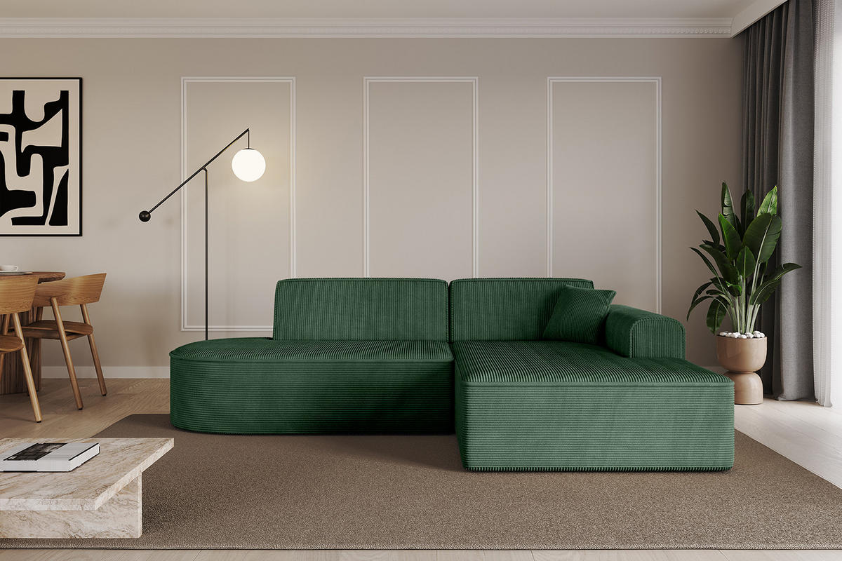 ECKSOFA Ottomane Rechts IREA-L1-v3 - 232x165x77 cm Grün - Currygelb, Holzwerkstoff/Textil (232/165cm) - ALTDECOR
