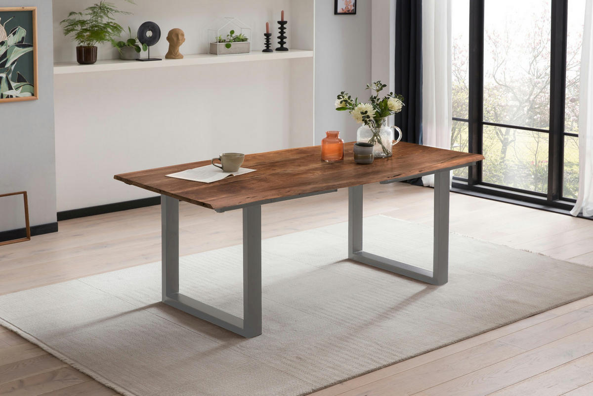 ESSTISCH ADINA - Silberfarben/Braun, Holz/Metall (90/140/76cm) - SAM