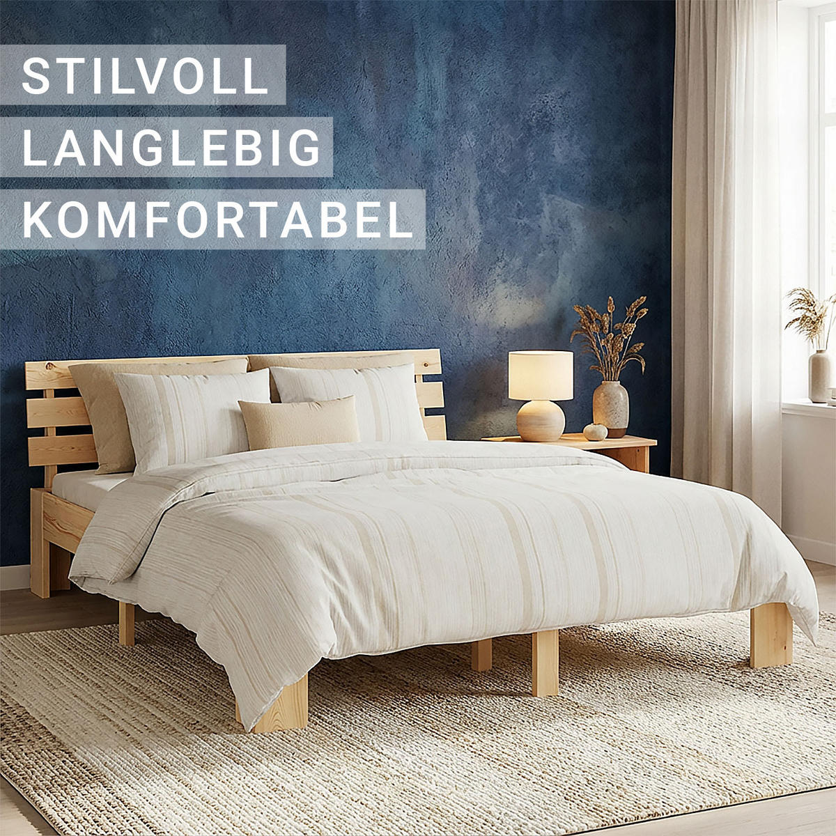 HOLZBETT Natur 180/200 cm Doppelbett mit Lattenrost - Naturfarben, Holz (180/200cm) - Homestyle4u