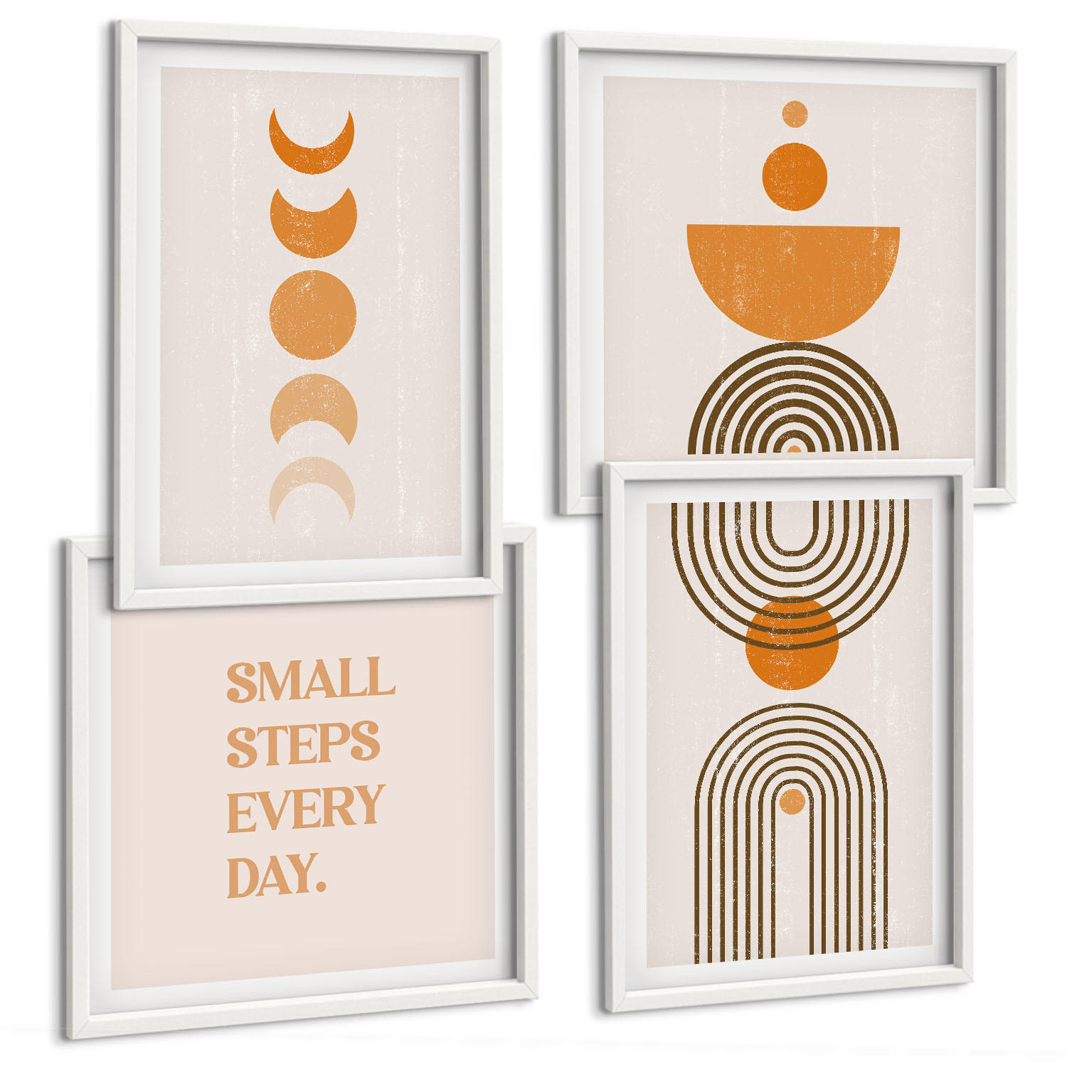 BILDER SET 4er Set - 50x50 cm & 40x60 cm Weißer Rahmen - Minimalistische Boho-Muster - Weiß, Kunststoff (50/50cm) - TULUP