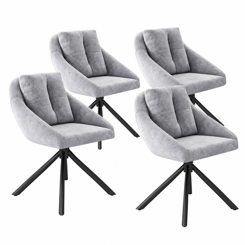 DREHSTUHL ergonomisch Samt Grau 4er-Set - Grau, Metall (54/79/65.1cm) - Meubliv