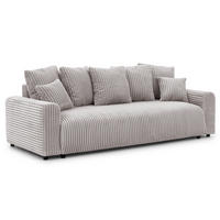 SCHLAFSOFA Calma mit Bettkasten im Bumpy-Design aus weichem Hellgrau Plüschcord - Hellgrau/Schwarz, Holz/Kunststoff (239/88/98cm) - S-Style