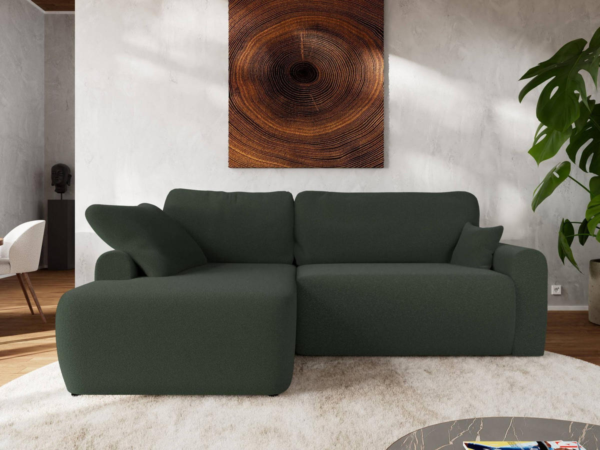 ECKSCHLAFSOFA CUBO L Dunkelgrün Boucle - links - Dunkelgrün/Schwarz, Kunststoff/Textil (273/187cm) - MKS