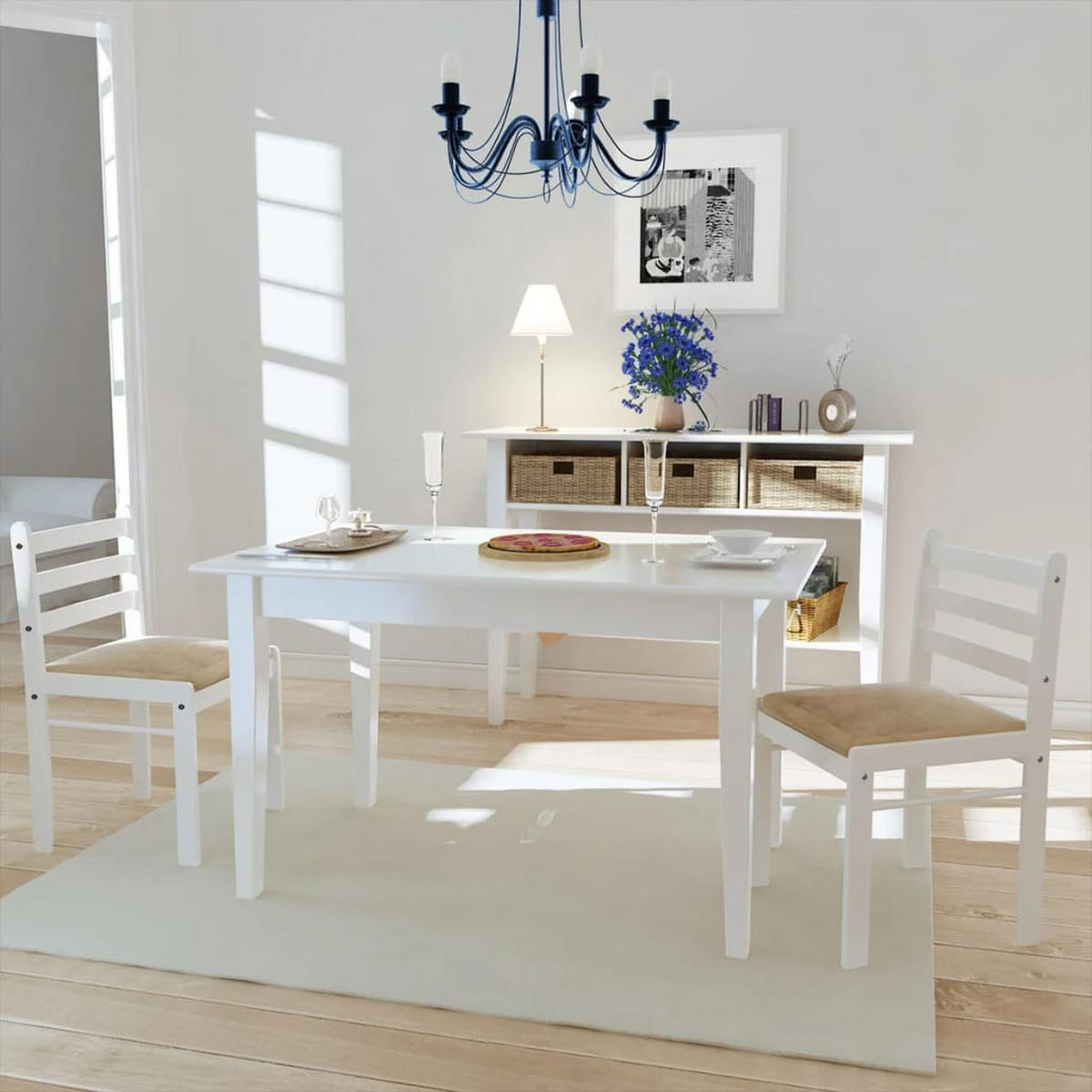 ESSZIMMERSTÜHLE 2 Stk. Weiß Massivholz Gummibaum und Samt 44*45*81cm - Weiß/Grau, Metall (44/81/45cm) - ZMH
