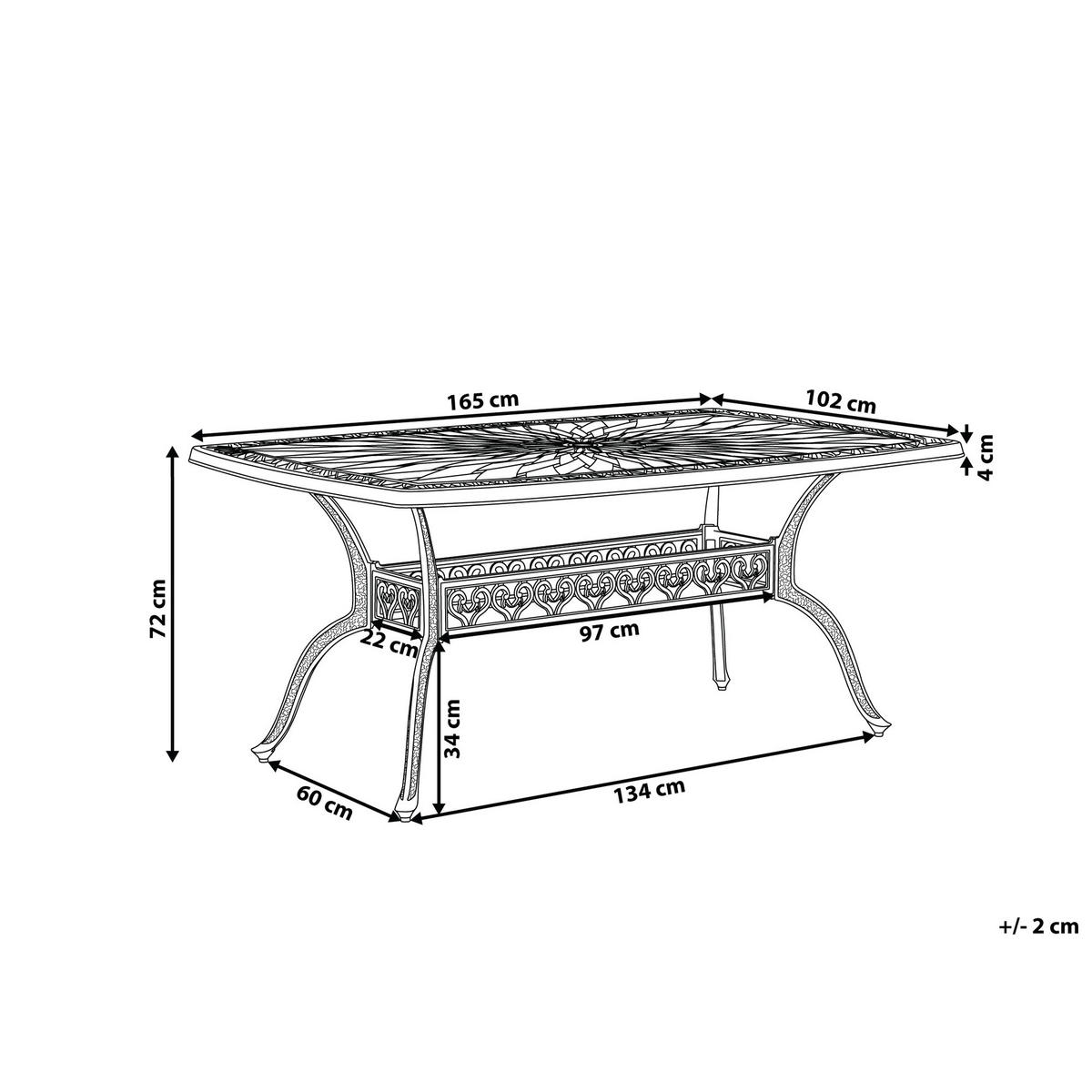 GARTENTISCH Aluminium dunkelbraun 102x165 cm Lizzano - Dunkelbraun, Metall (165/102/72cm) - Beliani