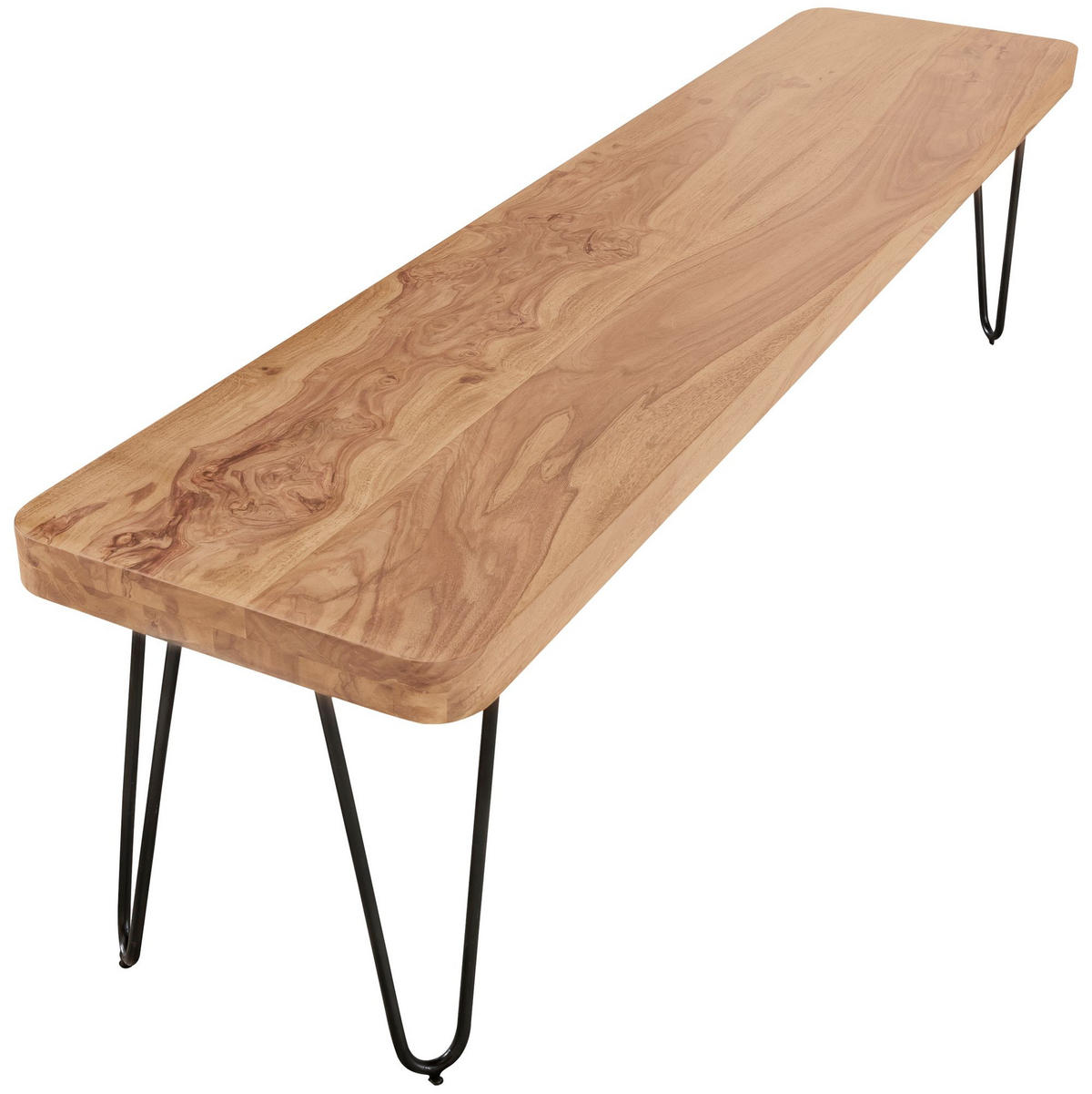 SITZBANK BALU Massivholz Metallbeine Landhausstil, Beige 120x40x45 cm - Beige/Schwarz, Holz/Metall (120/45/40cm) - KADIMA DESIGN