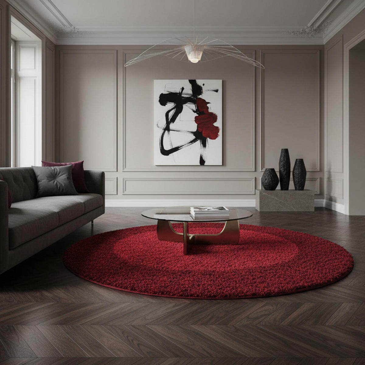 TEPPICH Hochflor einfarbig mit Bordüre Polypropylen Wohnzimmer Rot Rund 200x200 - Rot, Textil (200/200cm) - KADIMA DESIGN