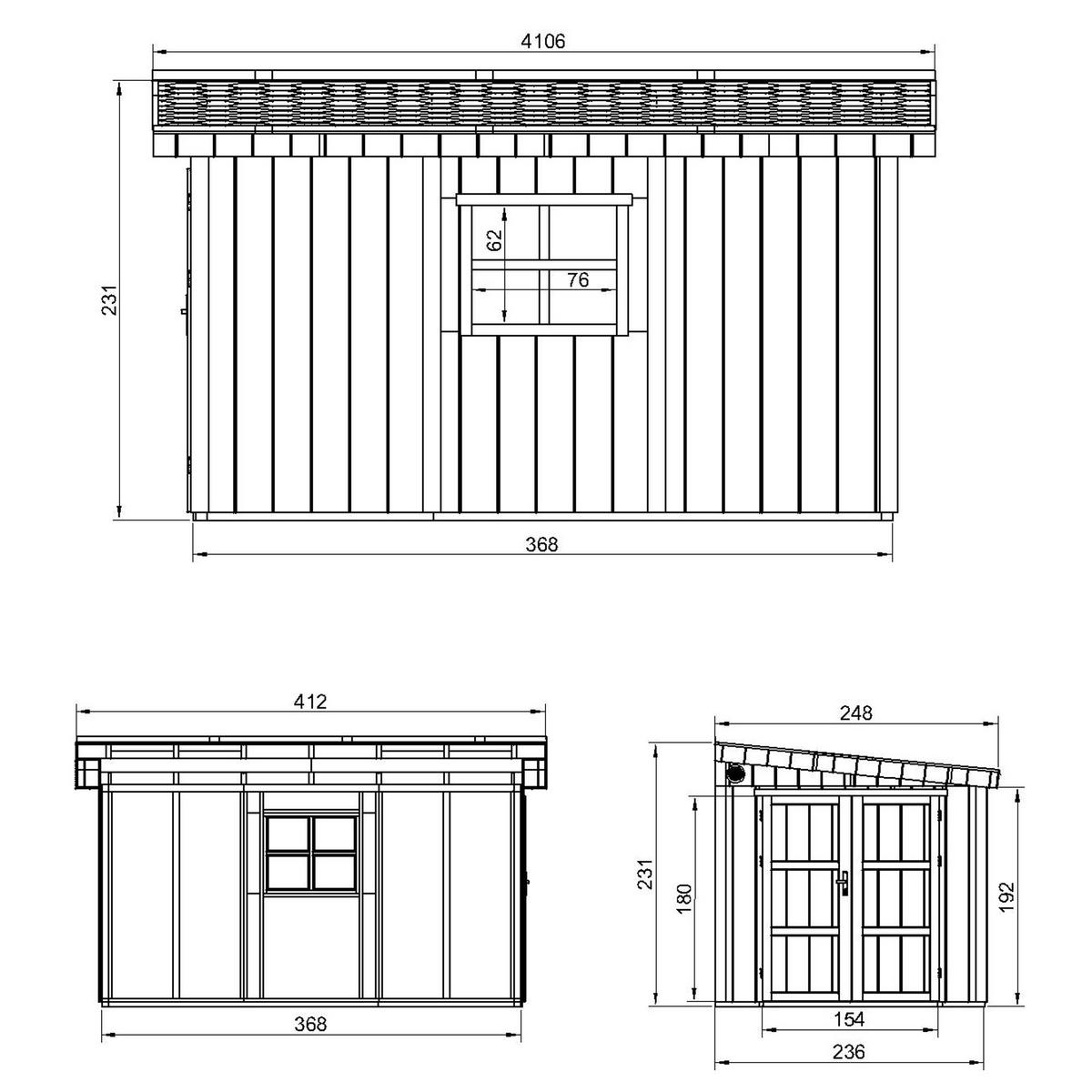 GARTENHAUS 8,68 m² - H231x248x412 cm - Ohne Boden und Seitenwand – M939B-CAVERN STEEL - Dunkelgrau, Holz (236/231/368cm) - Timbela