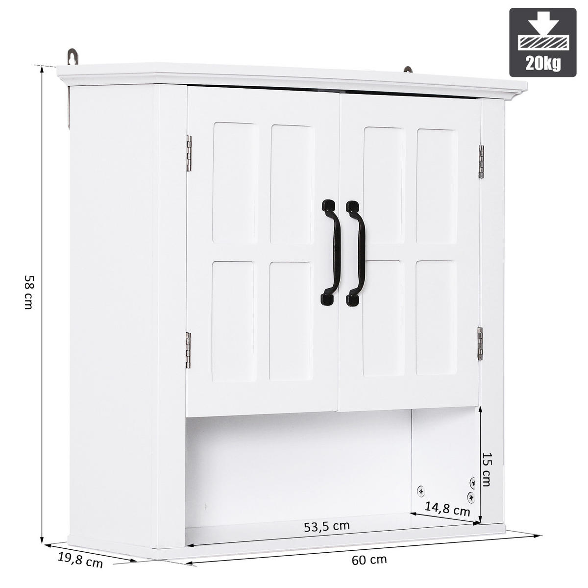 HÄNGESCHRANK DE-15855 2 Türen mit 2 Einlegeböden Weiß - Weiß, Holzwerkstoff (198/58/60cm) - ComfortXL