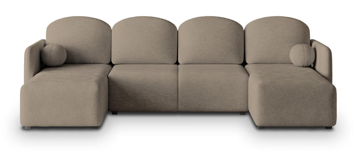 WOHNLANDSCHAFT NUBERO Braun Geflochtener Stoff mit Schlaffunktion - Braun, Holz (285/85/143cm) - MASSENO