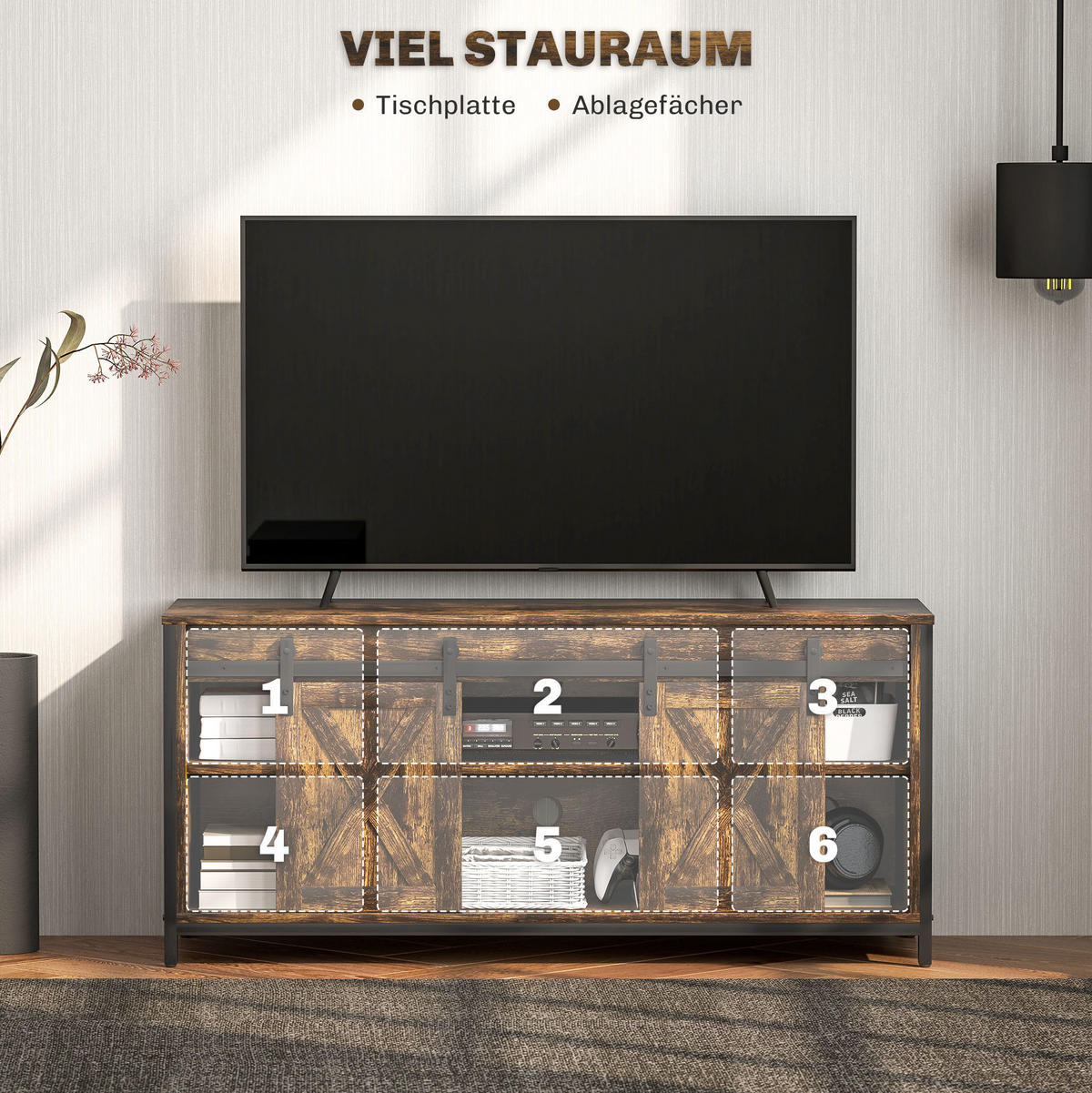 LOWBOARD 120/40/54 cm Braun aus Sperrholz mit Schiebetüren - Braun, Holzwerkstoff (40/54/120cm) - OKMYHOME