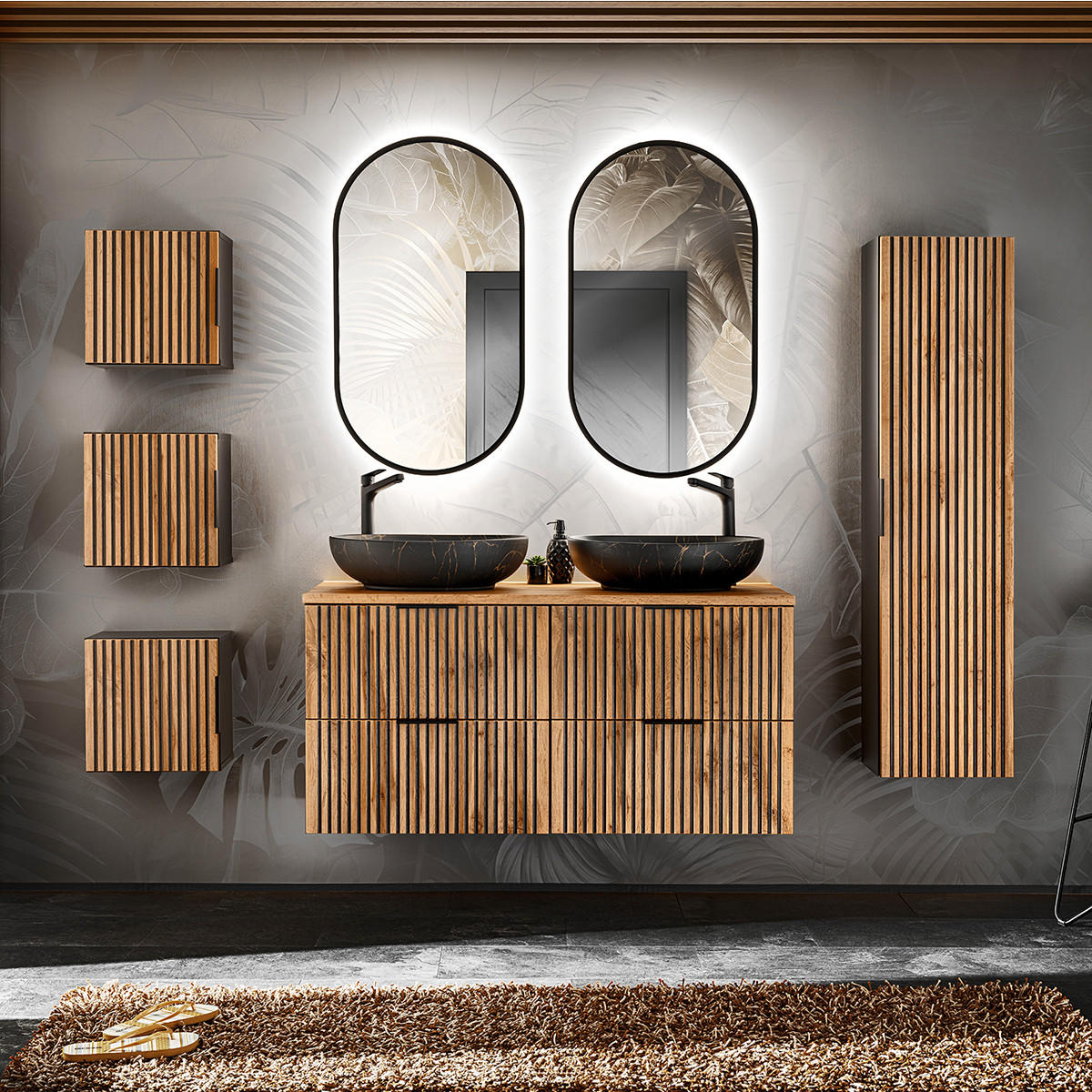 WASCHTISCHUNTERSCHRANK 120.6cm Gaia Holz in Eichenoptik und Schwarz - Schwarz, Holzwerkstoff (120.6/59/46cm) - Petits-meubles