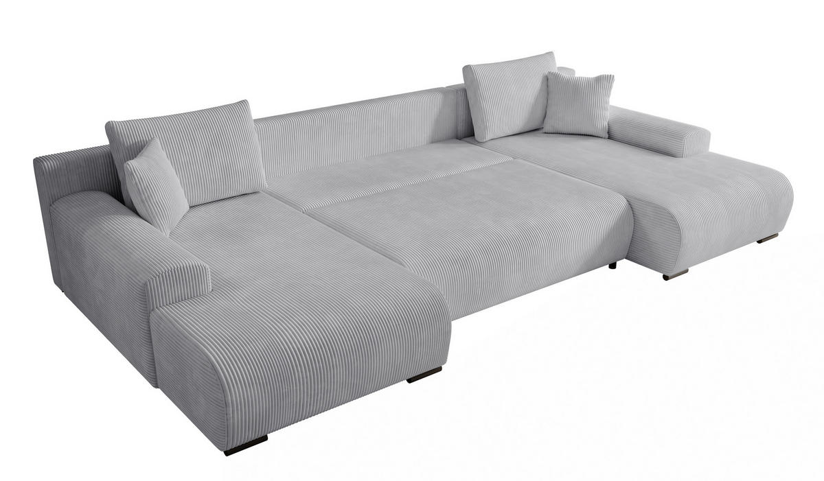 WOHNLANDSCHAFT Nelly U mit Bettkasten und Schlaffunktion, Cordstoff in U-Form - Grau, Textil (349/80/185cm)