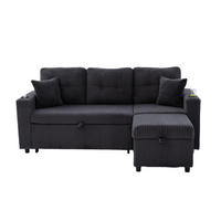 ECKSCHLAFSOFA 196/144/85 cm Dunkelgrau mit Stauraum, USB-C, Ambientebeleuchtung und Getränkehaltern - Dunkelgrau, Textil (196/82cm) - Oxeza