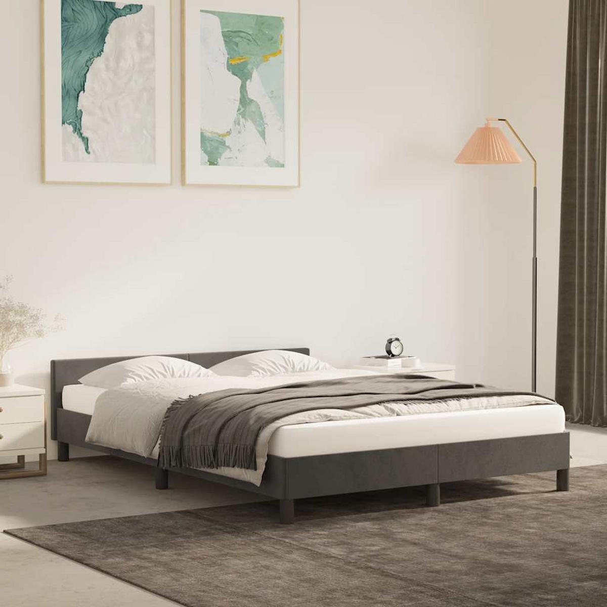 BETTGESTELL Ohne Matratze Dunkelgrau 140/200 Cm Samt - Dunkelgrau, Textil (140/200cm) - vidaXL