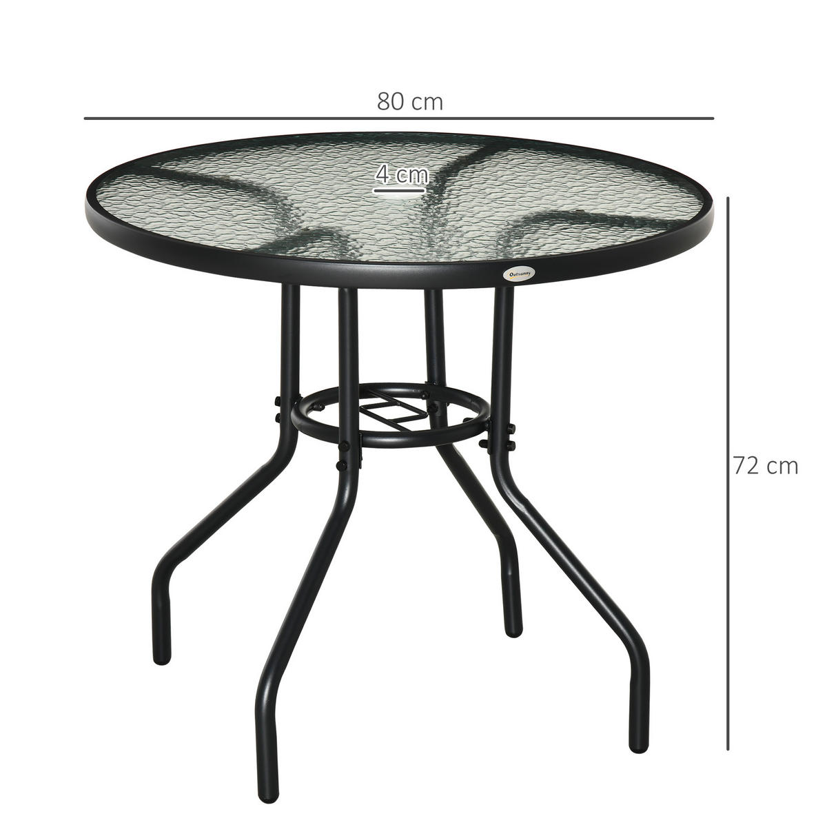 GARTENTISCH,RUND Glas mit Schirmloch Ø80x72cm,schwarz - Schwarz, Metall (80/80/72cm) - Vallsero
