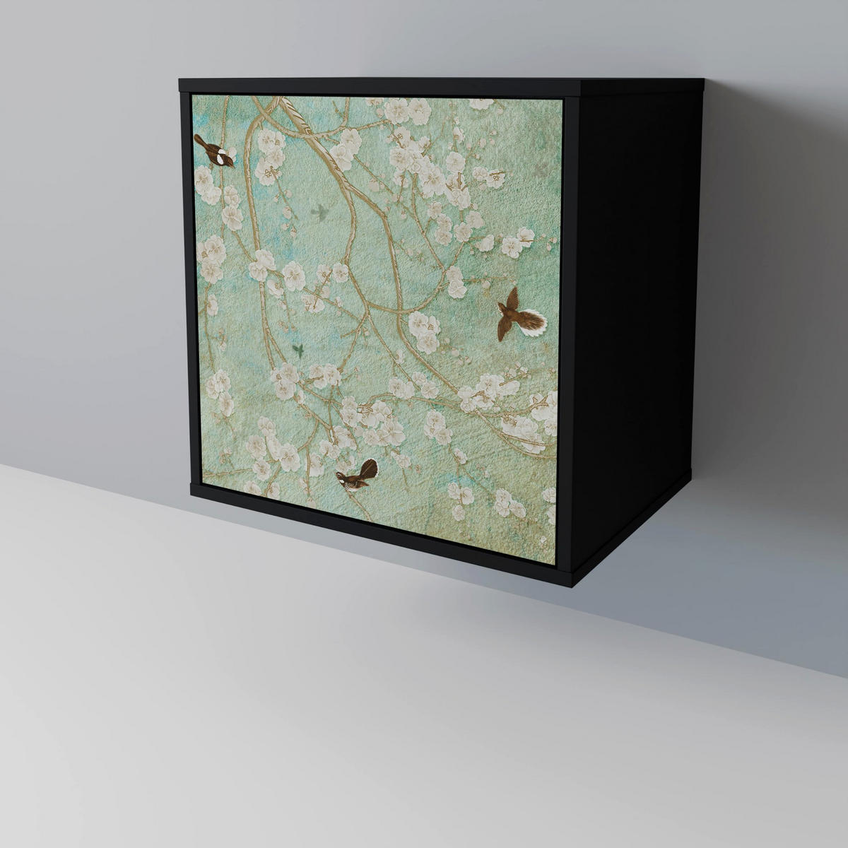 SIDEBOARD BLOOMING CHARM, Schwarz, 57,5x42x67,5 cm, Schwarze Metall-Rahmenfüße - Multicolor/Schwarz, Holzwerkstoff/Metall (57.5/67.5/42cm) - SpaceRebels