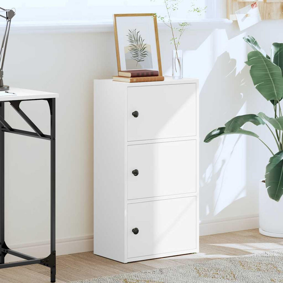 BÜCHESCHRANK mit 3 Türen 40/24/77 cm aus Holzwerkstoff Weiß - Weiß, Holz (40/77/24cm) - vidaXL