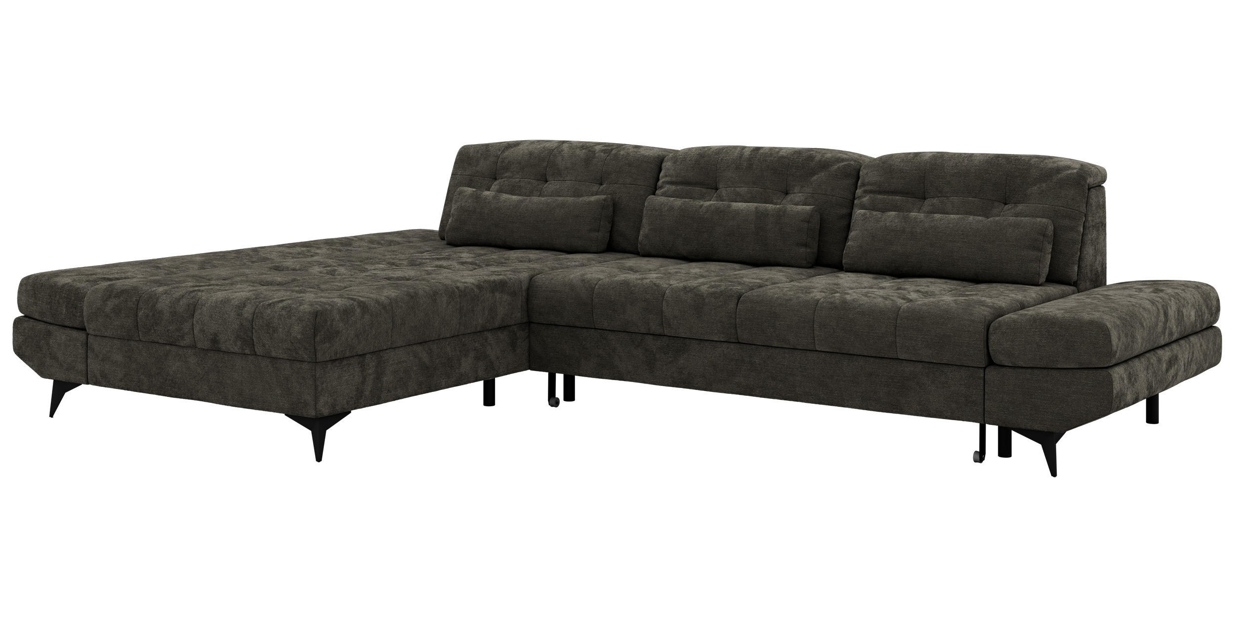 ECKSOFA ALVENO L - Dunkelgrau Schenille glatt - Links Seite - Dunkelgrau/Schwarz, Textil/Metall (218/344cm) - MKS